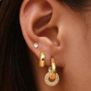 3 Pairs 14K Gold Plated Stackable Earrings Set Huggie Hoop Earrings